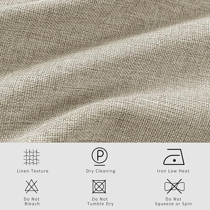 Macochico 52”Wx96”L 100% Blackout Curtains for Bedroom Living Room Nursery Beige Pinch Pleated Linen Curtains Farmhouse Burlap Drapes Thermal Window Panels with Hooks and Tieback 1 Panel