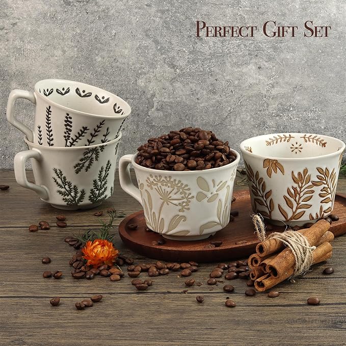 Ceramic Coffee Mug, 12 oz Novelty Unique Teacup with Large Handle, Stoneware Cup for Tea Mocha Latte Cappuccino Espresso (Butterfly)