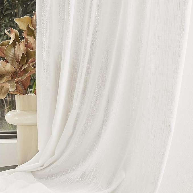 MYSKY HOME Short Curtains for Small Kitchen Windows 45 inches Length, Linen Look Curtain Drapes Cotton Polyester Blend, Soft Fabric Light Filtering Privacy Protect, 50 x 45 inches, Natural, 2 PCs