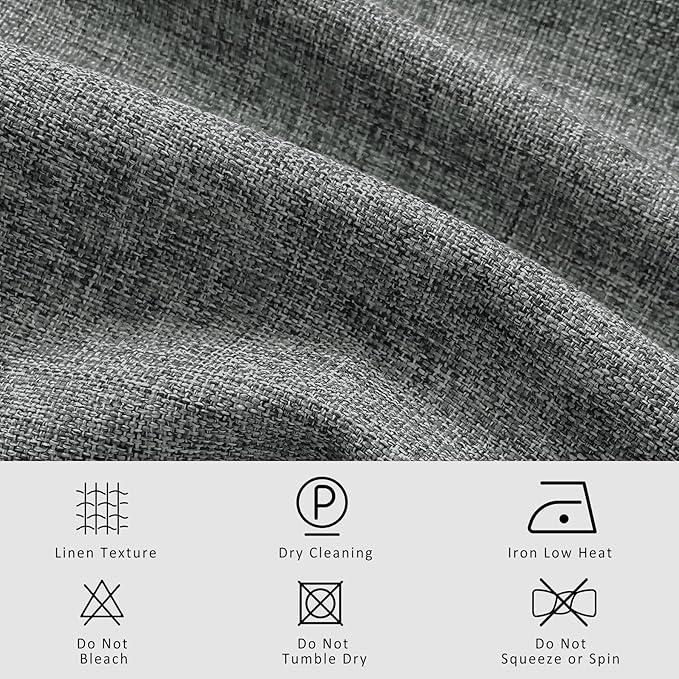 Macochico Pinch Pleated 100% Blackout Curtains Mid Grey Linen Curtains for Bedroom Living Room Farmhouse Thermal Insulated Window Panels Pleated Curtains with Hooks and Tieback 52”Wx72”L 1 Panel
