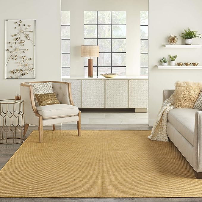 Nourison Home Positano Yellow 9' x 12' Area Rug, Modern, Solid, Indoor/Outdoor, Easy Cleaning, Non Shedding, Bed Room, Living Room, Deck, Backyard