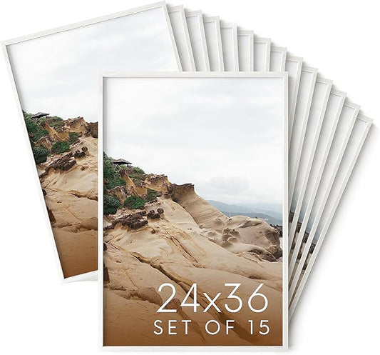 Haus and Hues 24x36 White Oak Wood Picture Frames Set of 15 - Premium Bulk Picture Frames 24x36 Bundle - Elegant Gallery Wall Frame Set for Posters, Art Display - Ideal for Wall Decor in Home & Office