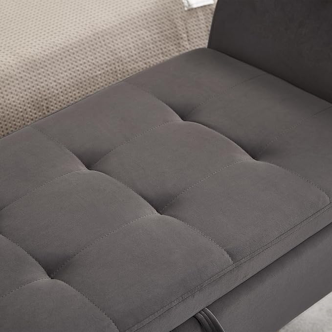 Furniliving 51” Bedroom Bench, End of Bed Bench with Button-Tufted Large Upholstered Storage Bench Ottoman Velvet Window Bench with Storage Shoe Cabinet Bench, for Bedroom, Entryway, Closet, Grey