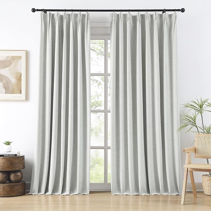 RAIN CITY Extra Wide Linen Blackout Curtains for Track System,Back Tab 70 Inch Wide Pleaetd Drapes with Hooks 2 Panels Modern Farmhouse Room Divider Curtains for Patio Sliding Door Living Room 96L