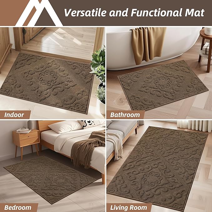 COSY HOMEER-Door-Mat-Non-Slip-Entryway-Rug 36”x60” Absorbent Welcome Mats Washable Dirt Trapper Door Mat Entrance Floor Mats for Front Back Doormats and Wet Shoes,Brown