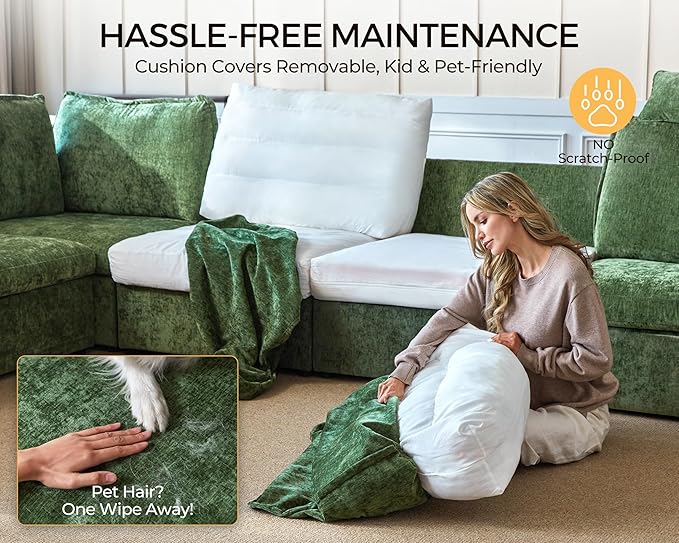 Oversized Modular Sofa Comfy Cloud Couch with Storage, Extra Deep Plush Sectional Sofa Set for Living Room, Covers Washable, Chenille, Olar (Green, 6-Seater with 2 Ottomans, u-Shaped)
