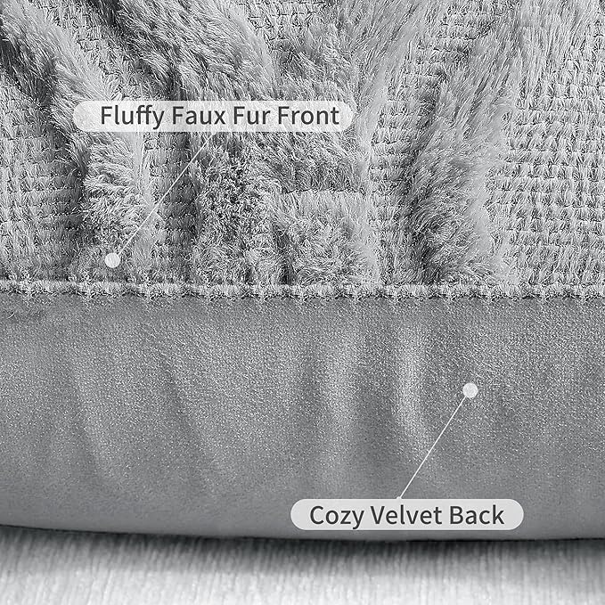 decorUhome Fall Throw Pillow Covers 22x22 Inch Set of 2, Soft Plush Decorative Faux Fur Grey Solid Couch Pillow Covers, Accent Farmhouse Neutral Square Euro Pillow Cases for Sofa Bed Living Room