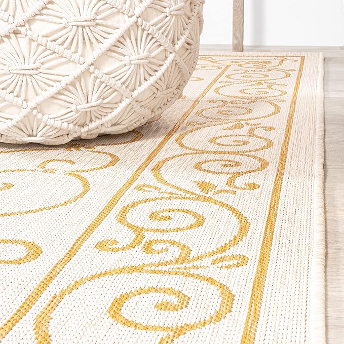 JONATHAN Y Vintage Filigree Indoor Outdoor Runner Rug 2X10 Cream/Yellow, Charleston Textured Weave for Backyard, Patio, Porch, Easy-Cleaning, High Traffic, Pet-Friendly, Non-Shedding (SMB106M-210)