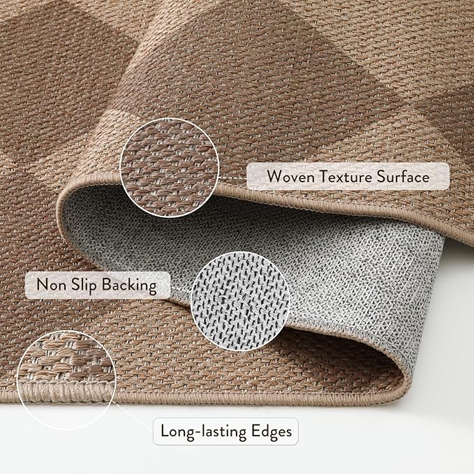 Lahome Checkered Easy Jute Rug, 9x12 Washable Dining Room Rug Indoor Outdoor Carpet, Farmhouse Neutral Non Slip Non Shedding Stain Resistance Floor Carpet for Patio Living Room Office