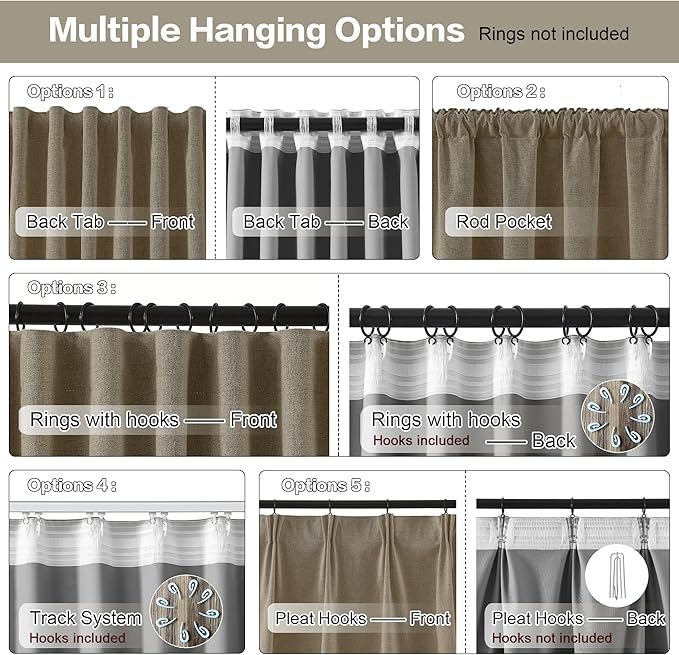 RAIN CITY 140 Inch Long Blackout Curtains 2 Panels Set,Linen Blend Pleated Look Hidden Tab Drapes with Hooks Easy Slide Privacy High Living Room Curtains for High Ceiling Long Window 50x140
