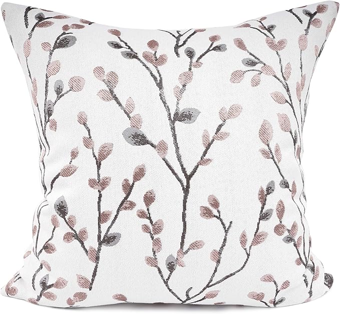 YOUR SMILE Classical Embroidery Jacquard Pink Leaf Pattern Square Decorative Throw Pillow Case Cushion Cover 18x18 inch