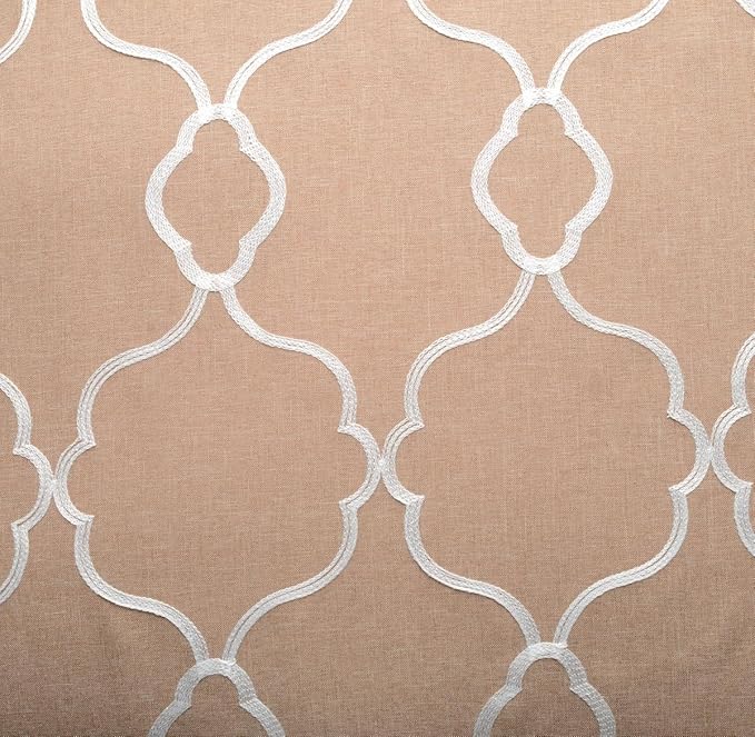 MIUCO Moroccan Embroidered Semi Sheer Curtains Faux Linen Grommet Curtains for Living Room 52 x 84 Inch 2 Panels Set, Taupe