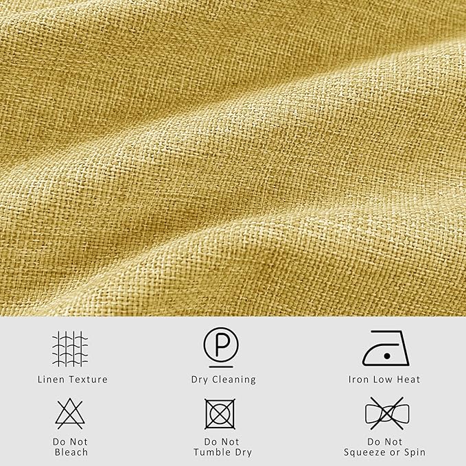 Macochico 100% Blackout Yellow Linen Curtains 84 Inches Long Pinch Pleated Burlap Curtains for Bedroom Living Room Farmhouse Nursery Thermal Window Panels with Tieback 72”Wx84”L 1 Panel