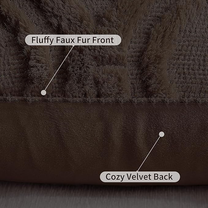 decorUhome Throw Pillow Covers 16x16 Inch Set of 2, Soft Plush Decorative Faux Fur Dark Brown Solid Couch Pillow Covers, Accent Farmhouse Neutral Square Euro Pillow Cases for Sofa Bed Living Room