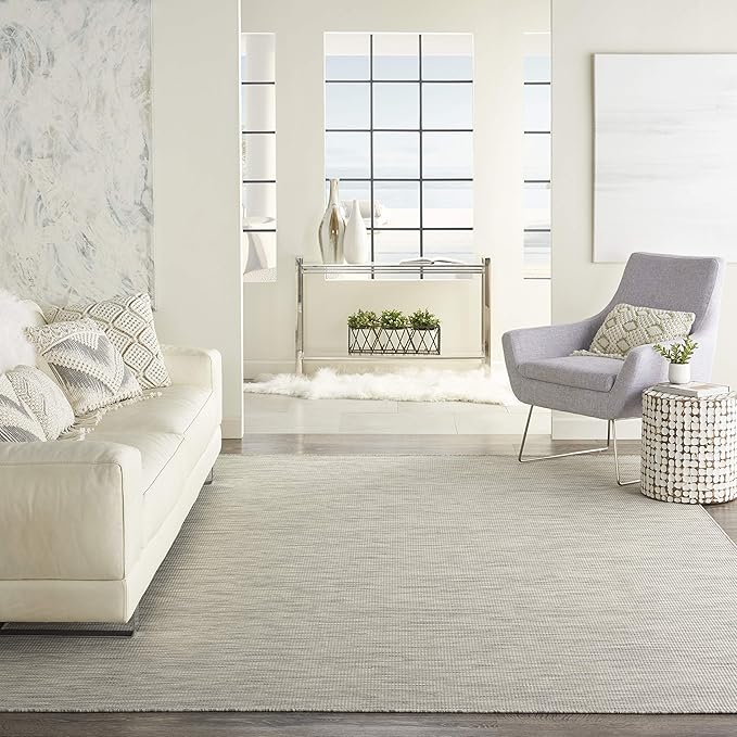 Nourison Positano Indoor/Outdoor Light Grey 6' x Round Area Rug, Easy Cleaning, Non Shedding, Bed Room, Living Room, Dining Room, Backyard, Deck, Patio (6 Round)