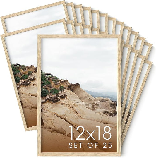 Haus and Hues 12x18 Natural Oak Wood Picture Frames Set of 25 - Premium Bulk Picture Frames 12x16 Bundle - Elegant Gallery Wall Frame Set for Posters, Art Display - Ideal for Wall Decor in Home &