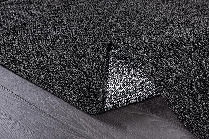 CAMILSON Easy Jute Rug 5x7, Indoor Outdoor Dark Gray Black Farmhouse Area Rugs for Living Room Patio and Kitchen Rug, Solid Boho Woven Design, Easy-Cleaning, Washable Outside Carpet Alfombras (5 x 7)