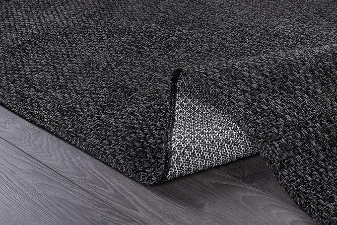 CAMILSON Easy Jute Rug 6x9, Indoor Outdoor Dark Gray Black Farmhouse Area Rugs for Living Room Patio and Kitchen Rug, Solid Boho Woven Design, Easy-Cleaning, Washable Outside Carpet Alfombras (6 x 9)