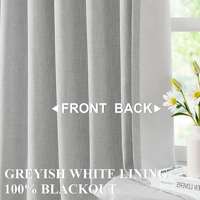 Vision Home Light Grey Pinch Pleated Full Blackout Curtains Linen Blended 60" Wide Thermal Insulated Window Panels 84 inch for Bedroom Living Room Darkening Pleat Drapes with Hooks Back Tab 60"Wx84Lx1