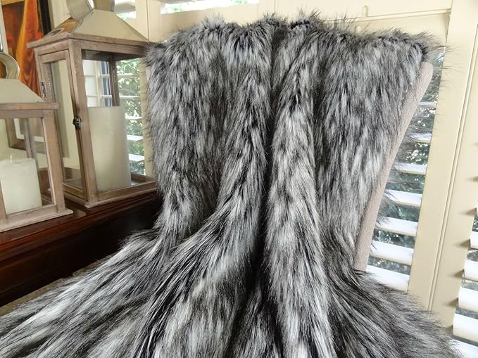 Exotic Siberian Husky Faux Faur Throw Blanket - Gray White Black Husky Fur - Gray Faux Fur Throw Blanket - Luxury Soft Faux Fur, Made in USA, 16411