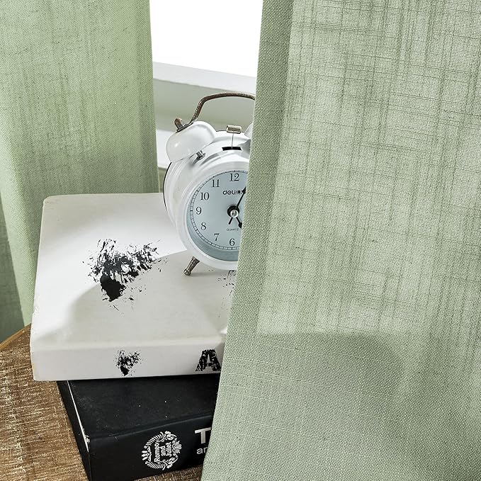 Joydeco Sage Green Curtains - 72 Inch Long, 2 Panel Set, Semi Sheer Linen Farmhouse Curtains for Living Room & Bedroom Windows
