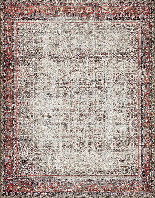 Loloi Layla Collection LAY-12 Ivory/Brick 9'-0" x 12'-0" .13" Thick Area Rug, Soft, Durable, Vintage Inspired, Distressed, Low Pile, Non-Shedding, Easy Clean, Printed, Living Room Rug