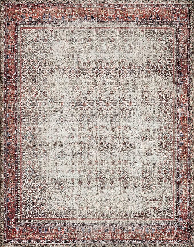 Loloi Layla Collection LAY-12 Ivory/Brick 2'-6" x 12'-0" .13" Thick Runner Rug, Soft, Durable, Vintage Inspired, Distressed, Low Pile, Non-Shedding, Easy Clean, Printed, Living Room Rug