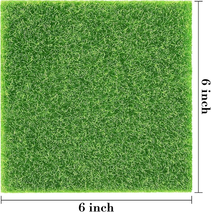 Elcoho 18 Pieces Fake Grass for Crafts Fairy Garden 6 x 6 Inches Artificial Garden Grass for Miniature Ornament Dollhouse DIY Decoration