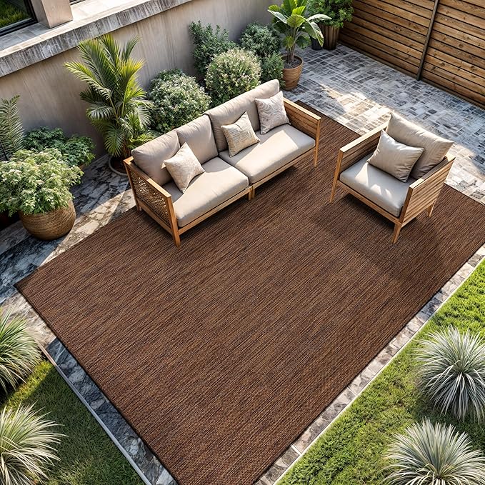 CAMILSON Outdoor Rug 9x12 Modern Area Rugs for Large Indoor and Outdoor Patios and Porches - Waterproof, Washable, Non-Shedding, Easy-to-Clean Outside Carpet (9 x 12, Solid - Gold)