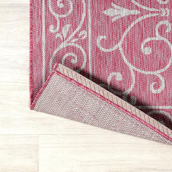 JONATHAN Y Vintage Filigree Indoor Outdoor Area Rug 9X12 Fuchsia/Light Gray, Charleston Textured Weave for Backyard, Patio, Porch, Easy-Cleaning, High Traffic, Pet-Friendly, Non-Shedding (SMB106J-9)