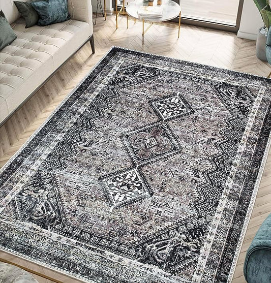 Keen Home Design 8x10 Rug - Machine Washable Area Rug with Non-Slip Backing, Ideal for Living Room, Dining Room, Bedroom - Vintage, Easy Clean, Durable, Low Pile Rug - (8' x 10')