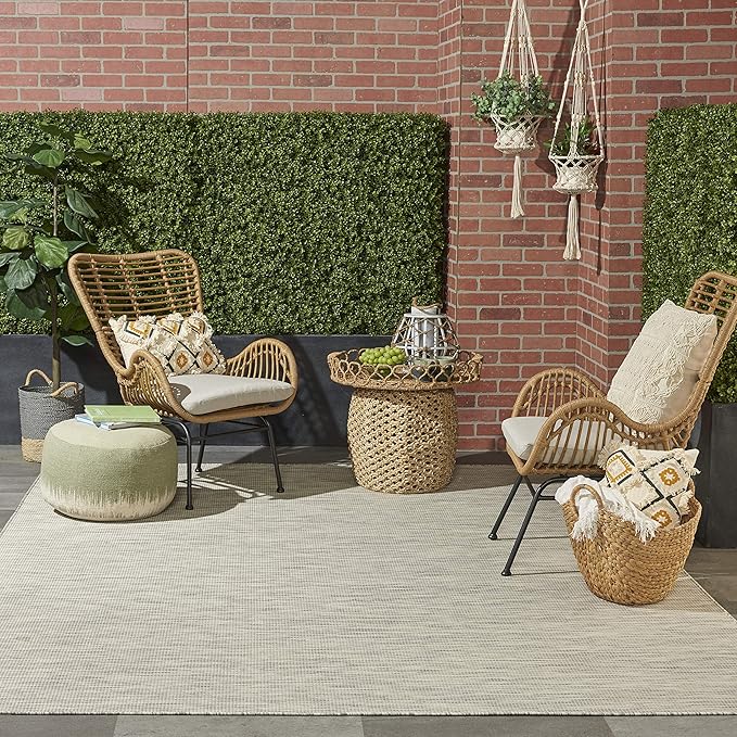 Nourison Positano Indoor/Outdoor Light Grey 6' x Round Area Rug, Easy Cleaning, Non Shedding, Bed Room, Living Room, Dining Room, Backyard, Deck, Patio (6 Round)