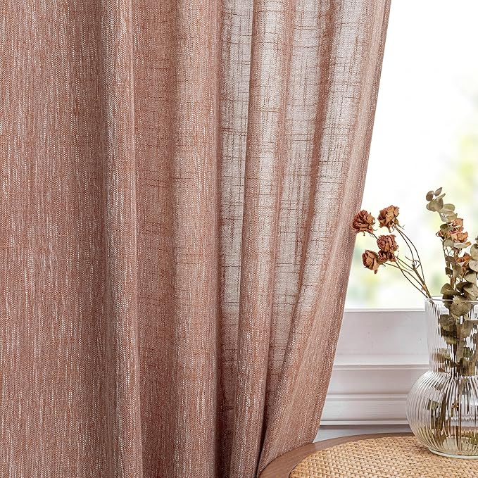 MYSKY HOME Ceiling Curtains for Living Room, Soft Cotton Curtain Polyester Blend Semi Sheers Light Filtering Window Treatments Decor Back Tab Top Panel, 50" x 95", Brick Red, 2 PCs