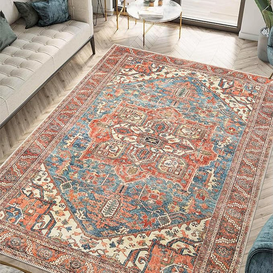 Keen Home Design 8x10 Rug - Machine Washable Area Rug with Non-Slip Backing, Ideal for Living Room, Dining Room, Bedroom - Vintage, Easy Clean, Durable, Low Pile Rug - (8' x 10')