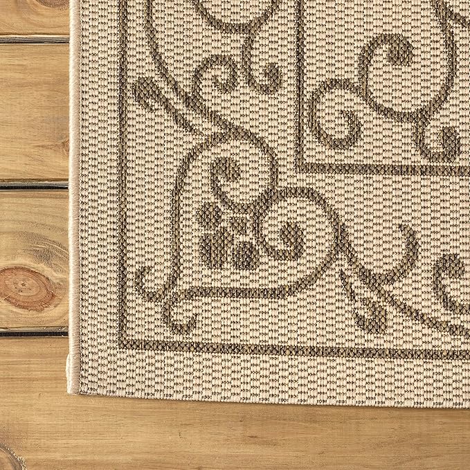 JONATHAN Y Vintage Filigree Indoor Outdoor Square Area Rug 9X9 Beige/Brown, Charleston Textured Weave for Backyard, Patio, Porch, Easy-Cleaning, High Traffic, Pet-Friendly, Non-Shedding (SMB106A-9SQ)