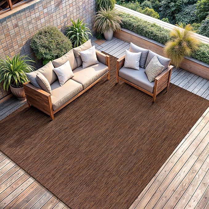CAMILSON Outdoor Rug 5x7 Modern Area Rugs for Indoor and Outdoor Patios and Porches - Waterproof, Washable, Non-Shedding, Easy-to-Clean Outside Carpet (5 x 7, Solid - Gold)