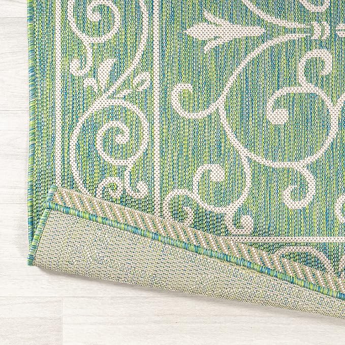 JONATHAN Y Vintage Filigree Indoor Outdoor Area Rug 9X12 Green/Ivory, Charleston Textured Weave for Backyard, Patio, Porch, Easy-Cleaning, High Traffic, Pet-Friendly, Non-Shedding (SMB106K-9)