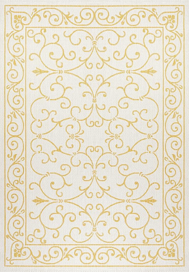 JONATHAN Y Vintage Filigree Indoor Outdoor Area Rug 8X10 Cream/Yellow, Charleston Textured Weave for Backyard, Patio, Porch, Easy-Cleaning, High Traffic, Pet-Friendly, Non-Shedding (SMB106M-8)