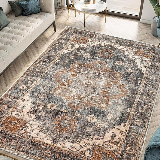 Keen Home Design 8x10 Rug - Machine Washable Area Rug with Non-Slip Backing, Ideal for Living Room, Dining Room, Bedroom - Vintage, Easy Clean, Durable, Low Pile Rug - (8' x 10')