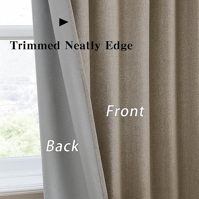 RAIN CITY Linen Brown Blackout Curtains 2 Panels Set,Back Tab Pleated Curtains Hidden Tab with Hooks,Energy Efficinet Linen Polyester Blend Drapes for Bedroom Modern Classic W50xL63 Linen Brown