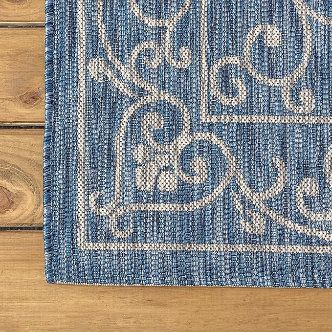 JONATHAN Y Vintage Filigree Indoor Outdoor Square Area Rug 9X9 Navy/Gray, Charleston Textured Weave for Backyard, Patio, Porch, Easy-Cleaning, High Traffic, Pet-Friendly, Non-Shedding (SMB106D-9SQ)