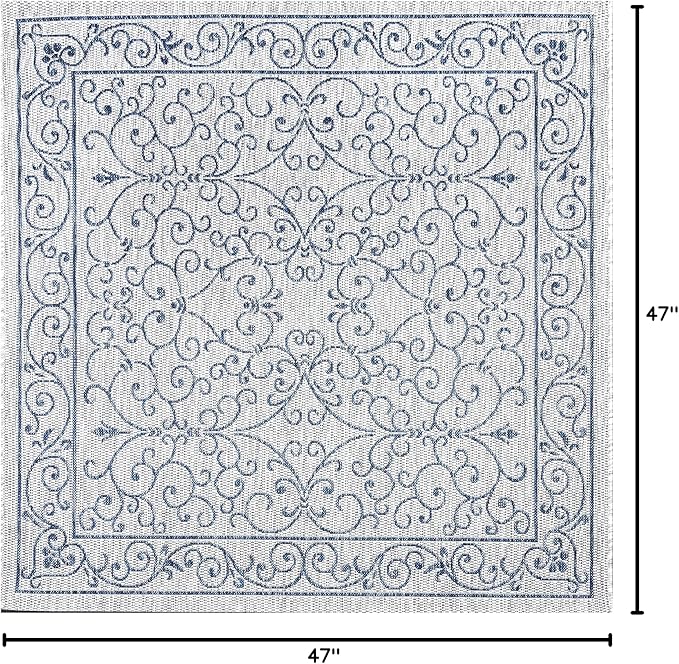 JONATHAN Y Vintage Filigree Indoor Outdoor Square Area Rug 4X4 Gray/Navy, Charleston Textured Weave for Backyard, Patio, Porch, Easy-Cleaning, High Traffic, Pet-Friendly, Non-Shedding (SMB106C-4SQ)