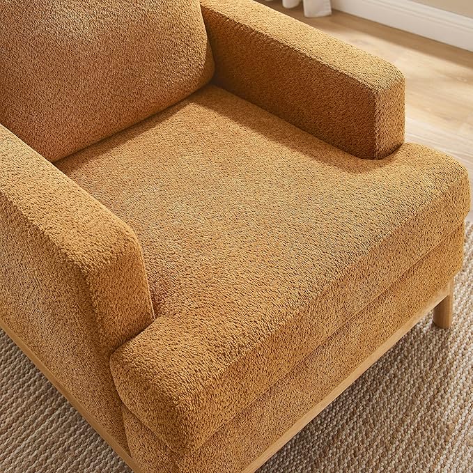 Oversized Accent Chair, Mid Century Modern Upholstered Armchair for Living Room, Comfy Chair for Bedroom Reading Chair, Single Sofa for Small Space with Rubberwood Base