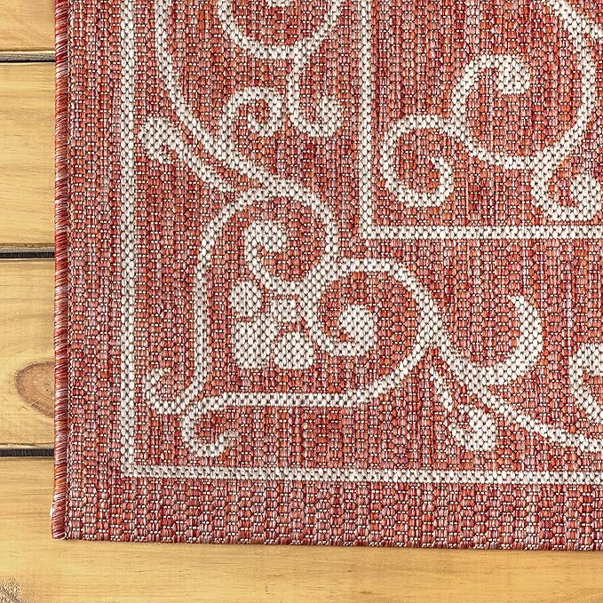 JONATHAN Y Vintage Filigree Indoor Outdoor Runner Rug 2X10 Red/Beige, Charleston Textured Weave for Backyard, Patio, Porch, Easy-Cleaning, High Traffic, Pet-Friendly, Non-Shedding (SMB106B-210)