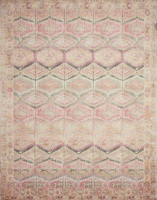 Loloi Layla Collection LAY-17 Pink/Lagoon 3'-6" x 5'-6" .13" Thick Accent Rug, Soft, Durable, Vintage Inspired, Distressed, Low Pile, Non-Shedding, Easy Clean, Printed, Living Room Rug