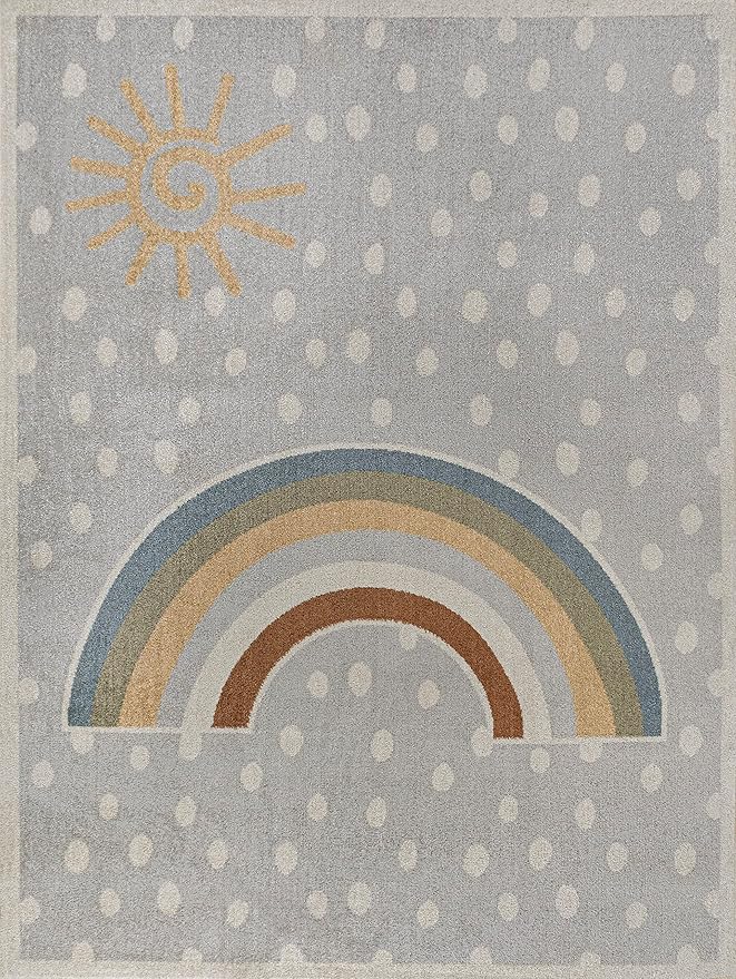 JONATHAN Y Machine-Washable Gray/Ivory/Yellow Indoor Area Rug, 4x6, Minha Rainbow Dots, Kids & Novelty, Casual, Classic, Bedroom, Kitchen, Living Room, Easy-Cleaning, Non-Shedding (KDW102A-4)