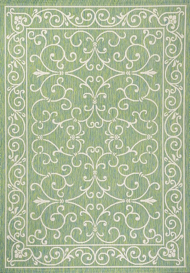 JONATHAN Y Vintage Filigree Indoor Outdoor Area Rug 5X8 Green/Ivory, Charleston Textured Weave for Backyard, Patio, Porch, Easy-Cleaning, High Traffic, Pet-Friendly, Non-Shedding (SMB106K-5)