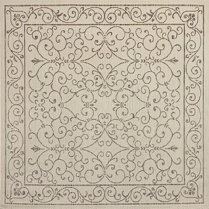 JONATHAN Y Vintage Filigree Indoor Outdoor Square Area Rug 4X4 Beige/Brown, Charleston Textured Weave for Backyard, Patio, Porch, Easy-Cleaning, High Traffic, Pet-Friendly, Non-Shedding (SMB106A-4SQ)