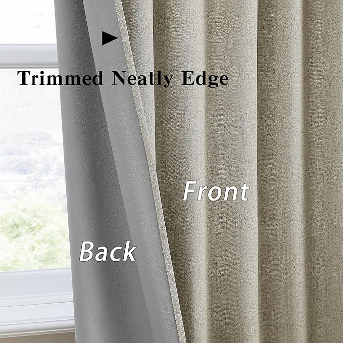 RAIN CITY Blackout Large Curtains for Living Room, 108 Inch Long, Full Light Blocking Linen Blend With Hooks, Pinch Pleat Look for Office Bedroom Apartment, 2 Panels, Taupe