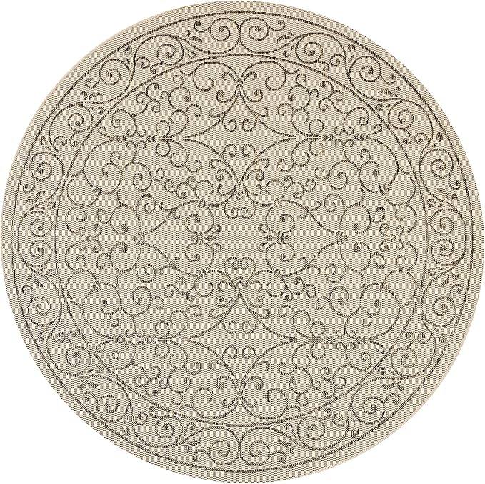JONATHAN Y Vintage Filigree Indoor Outdoor Round Area Rug 6 Ft Beige/Brown, Charleston Textured Weave for Backyard, Patio, Porch, Easy-Cleaning, High Traffic, Pet-Friendly, Non-Shedding (SMB106A-6R)